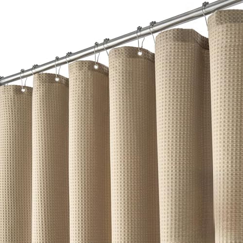 Dynamene Extra Long Waffle Shower Curtain 256 GSM Fabric 72x90 Beige/Khaki