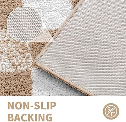 CozeCube Beige Checkered Bath Mat 32"x20" Non Slip Washable Rug