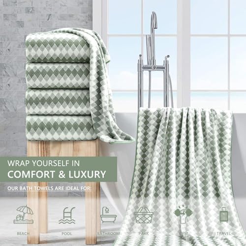 4 Piece Bath Towel Set Oversized Bath Sheet 35"x70" Bathroom Towel Extra Large Towel Set Soft Highly Absorbent & Quick Dry Premium Bath Sheet for Bathroom 600GSM Shower Towel Spa Gym Hotel,Green