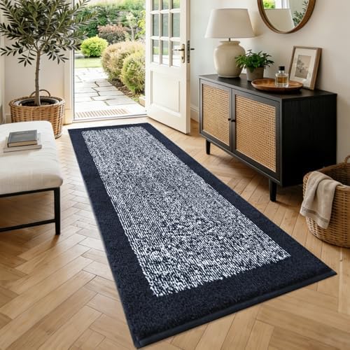 70x24 Bathroom Rugs Non Slip Washable, Soft Absorbent Bath Mat Dark Blue