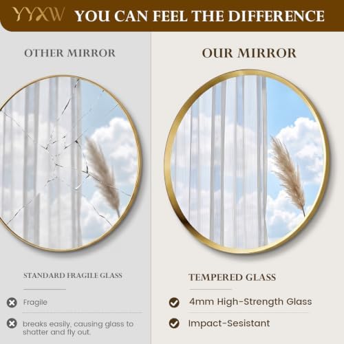 48 inch Brushed Gold Round Bathroom Mirror,Circle Mirror