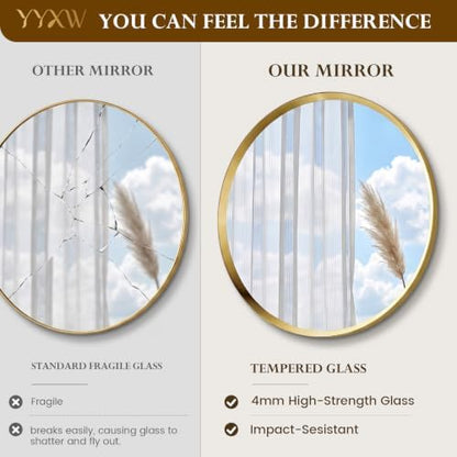 48 inch Brushed Gold Round Bathroom Mirror,Circle Mirror