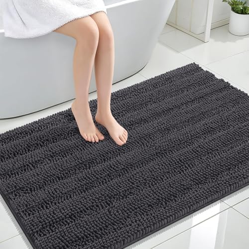 OLANLY Thick Large Bathroom Rugs 47x32, Soft Chenille Bath Rugs, Dark Grey
