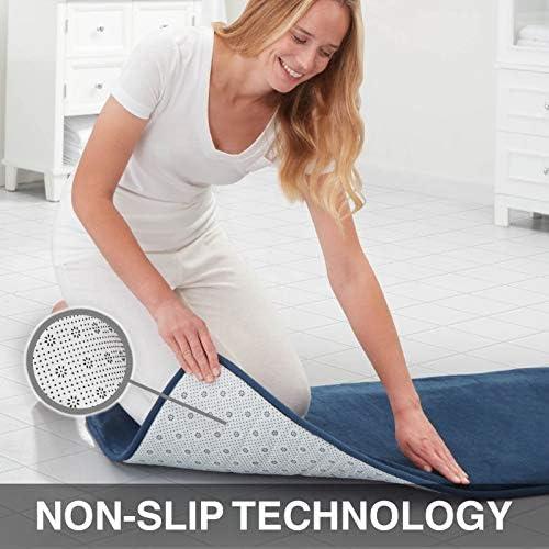 Memory Foam Bath Mat Non Slip Absorbent Super Cozy Velvet Bathroom Rug Carpet (20 inches X 32 inches, Navy)