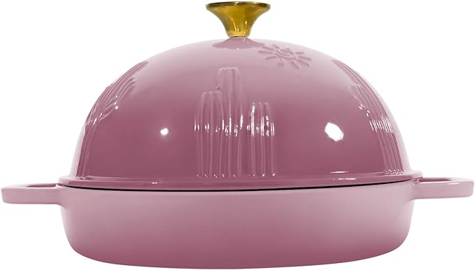 Flavehc Bread Oven Cast Iron Bread Dutch Oven with Cloche Lid for Bread Baking BerryPink Enameled Cast Iron Bread Oven with Dome Lid for Sourdough 5 qt