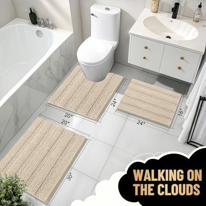 OLANLY Thick Bathroom Runner Rugs 47x24, Soft Chenille Long Bath Rugs, Sand