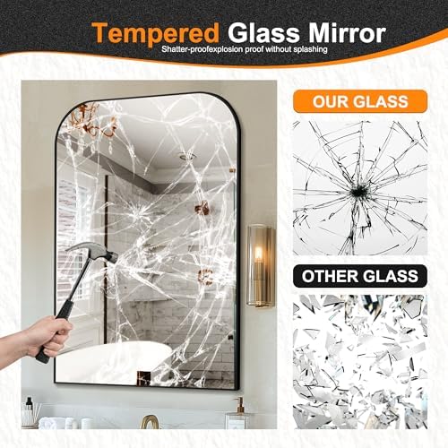 Delma 40"x28" Black Metal Framed Bathroom Mirror for Over Sink