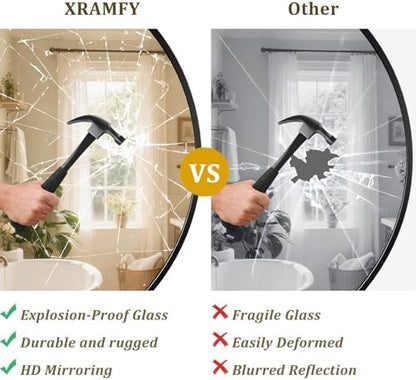 XRAMFY 40 Inch Round Mirror - Black Circle Mirrors for Bathroom, Entryway
