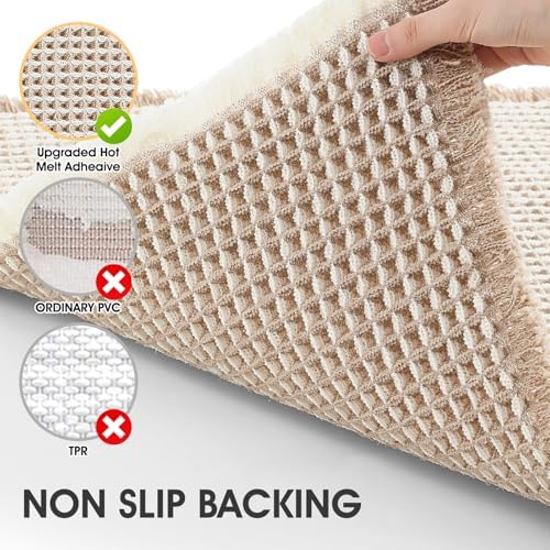 IM HOME Waffle Bath Mat Brown & Cream 5'x2', Boho Woven Modern Bath Mat Rugs, Absorbent Non Slip Bathroom Rugs, Soft Washable Bath Rugs with Tassels for Bathroom, Bedroom, Kitchen, Shower, Tub