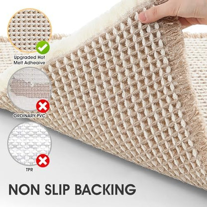IM HOME Waffle Bath Mat Brown & Cream 4'x2', Boho Woven Modern Bath Mat Rugs, Absorbent Non Slip Bathroom Rugs, Soft Washable Bath Rugs with Tassels for Bathroom, Bedroom, Kitchen, Shower, Tub