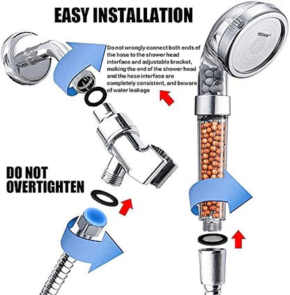 Nosame® Shower Head with Hose, Filter Filtration High Pressure Water Saving 3 Mode Function Spray Handheld Showerheads for Dry Skin & Hair