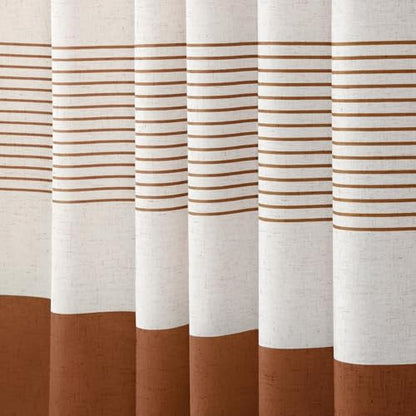 Fall Orange Boho Linen Striped Shower Curtain with Tassel 72"W X 72"L