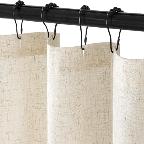 MIULEE Linen Buttonhole Fabric Shower Curtain Natural 72*72" 12 Metal Hooks