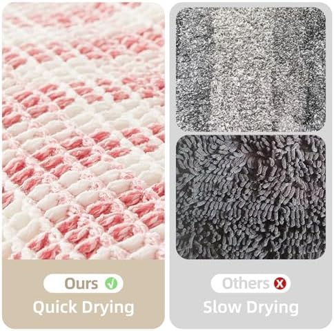 TYUU Waffle Runner Rug Bathroom, Long Cute Bath Mat, 60x24 Pink & White