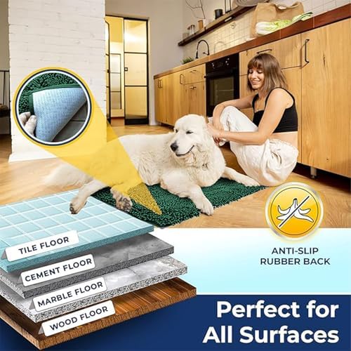 Muddy Mat® | Chenille Bathroom Rugs Quick Dry Microfiber Mats Non Slip Washable, Extra Thick, Soft and Highly Absorbent Bath Mats for Bathroom, Kitchen, and Shower Floor - Dark Green 19"x30"