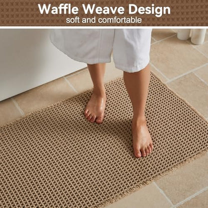 Triohero Waffle Bath Mat, Boho Bathroom Rugs Non Slip Washable, 20x30 Khaki