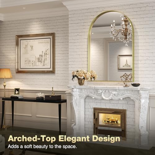 Brightify Arched Mirror, 24 x 36 Inch Gold Arch Mirror, Metal Frame Gold Arched Wall Mirror, Arched Top Bathroom Vanity Mirror for Living Room Bedroom Mantle Entryway Hallways