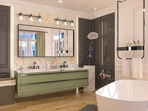 Keonjinn 48x24 Inch Black Bathroom Mirror for Over Sink, Square Corner
