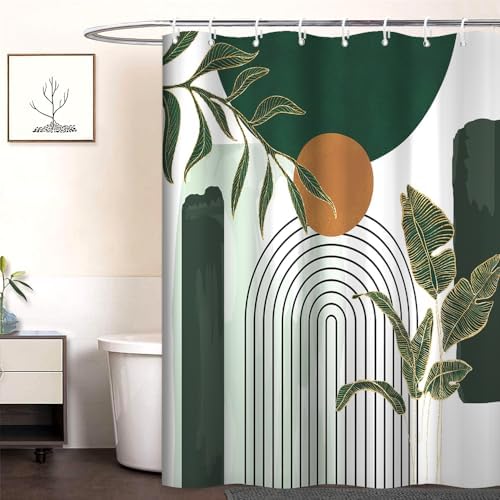 Abstract Boho Green Shower Curtain for Bathroom 72x78 Inch