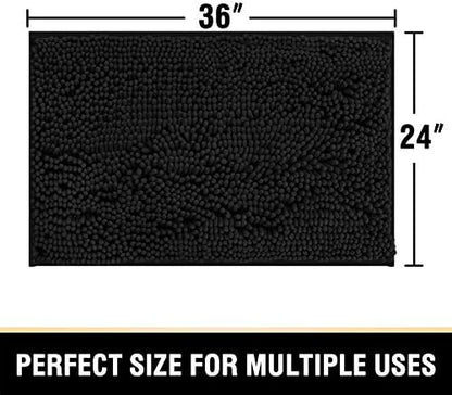 H.VERSAILTEX Bathroom Rugs Bath Mat Bath Rugs Bath Mats for Bathroom Non Slip Extra Thick Buncy Soft Chenille Bath Rug Fulffy Shag, Indoor Rug Carpet for Living Room (Black, Extra Large 24" x 36")