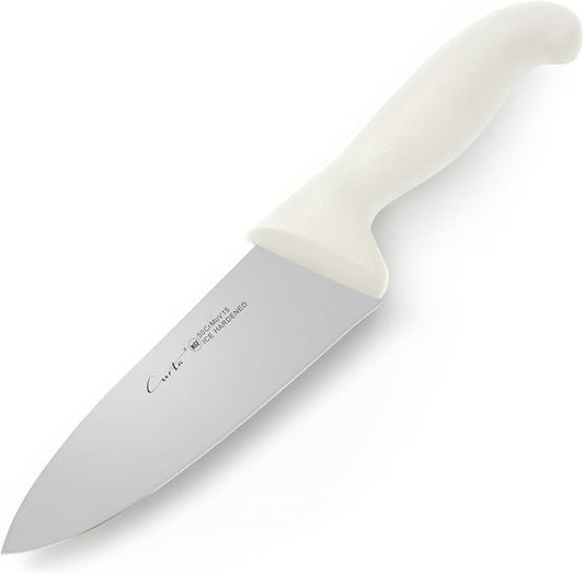 CURTA 6-inch Commercial-Grade Chef's Knife, NSF Listed, Ergonomic, Non-slip White Handle, High Carbon 420 Stainless Steel Forged Blade Straight Edge, Dishwasher Safe, Rust Proof