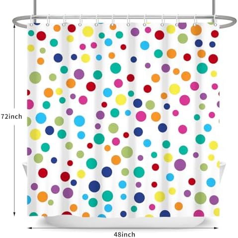 Colorful Polka Dots Shower Curtain, Kids Fun Bright Rainbow Waterproof Fabric Shower Curtain for Bathroom with Modern Abstract Geometric Bath Curtain Decor with Hooks, Machine Washable, 48''Wx72''L