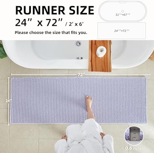 TYUU Waffle Runner Rug Bathroom, Long Cute Bath Mat, 72x24 Lavender Cream