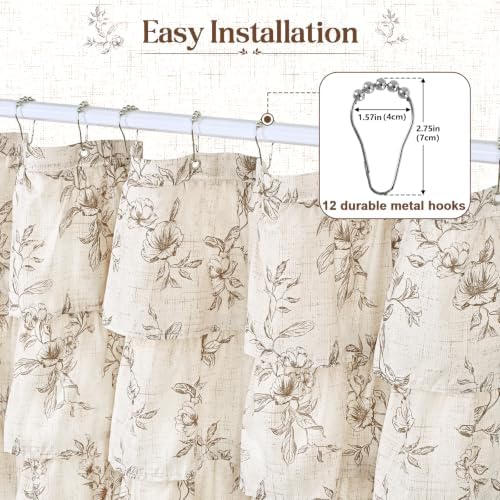 Yinhua Extra Long Farmhouse Ruffle Shower Curtain for Bathroom, 72" Wx90 L