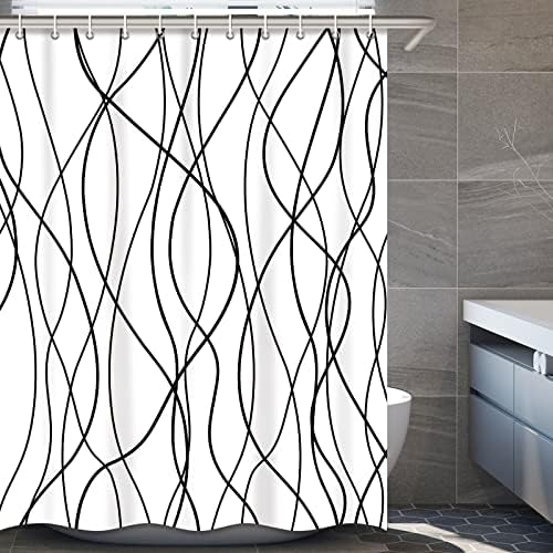 Striped Shower Curtain for Bathroom, White Black, 72" W x 78" L