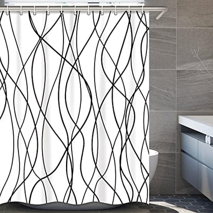 Striped Shower Curtain for Bathroom, White Black, 72" W x 78" L