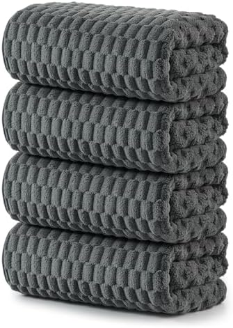 REDKISS 4 Pack Charcoal Gray Microfiber Bath Towels - Large Shower Towels Set for Bathroom, Super Absorbent Towel Set of 4 Lagre, Quick Dry Bathroom Towel for Spa, Gym,Travel, Lint Free, Ultra Soft