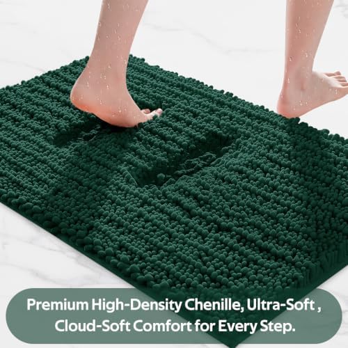 ACCUMTEK Upgrade Extra Large Deep Green Bathroom Rug Set 3 Pieces Ultra Soft, Thick Absorbent Bath Mats, Non Slip Chenille Toilet Mat for Bathroom, Bedroom, Kitchen