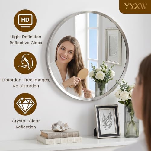 20 inch Brushed Nickel Round Bathroom Mirror,Circle Mirror