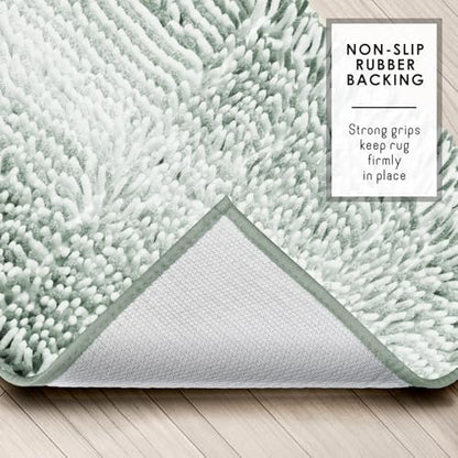 Hearth & Harbor Bathroom Rugs, Chenille Bath Mat - Machine Washable Bath Mats for Bathroom Non-Slip Backing Rubber, Quick Dry Bathroom Mat, 20 x 32 - Ombre Green
