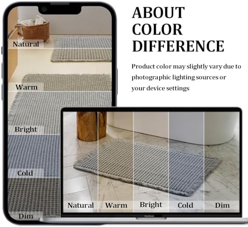 JIUZHEN Set of 2 Waffle Bath Mats Boho Bath Rugs 16"x24"+20"x32", Grey