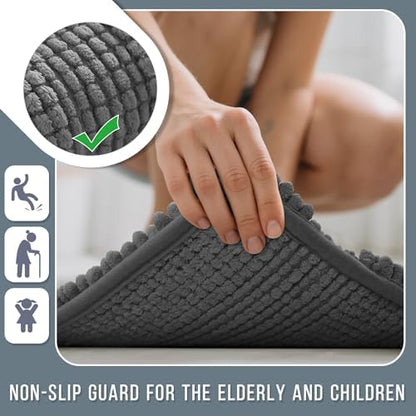 Yimobra Bathroom Rug Mat 47 x 24, Non Slip and Super Absorbent Bath Mat,Machine Washable Quick Dry,Ultra Plush Chenille Shower Rugs for Bathroom Floor Sink Tub and Shower Outside,Dark Gray