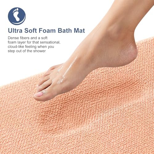 OLANLY Memory Foam Small Bathroom Rugs 24x16, Absorbent Bath Mat, Peach