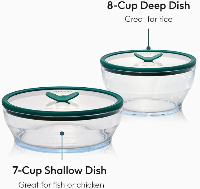 Anyday 4-Piece Large Glass Food Storage with Glass Lids | Plastic-Free Meal Prep & Microwave Cookware | Stackable Airtight Storage Container with Vented Lid for Microwave-Safe Reheating