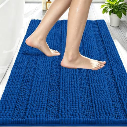 Smiry Thick Chenille Bathroom Rugs 30x20, Soft Bath Mat, Deep Navy Blue