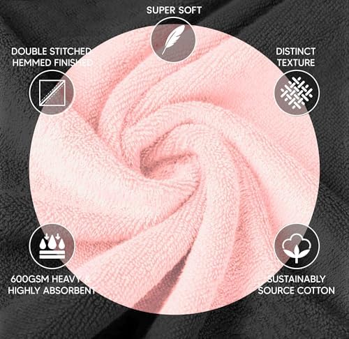 Luxury Bath Towels Set of 4-27x54 Inches 600GSM 100% Cotton Ring Spun - Daily Use Highly Absorbent Viscose Stripe Bath Towel Sets for Bathroom, Hotel, Spa (Light Pink)