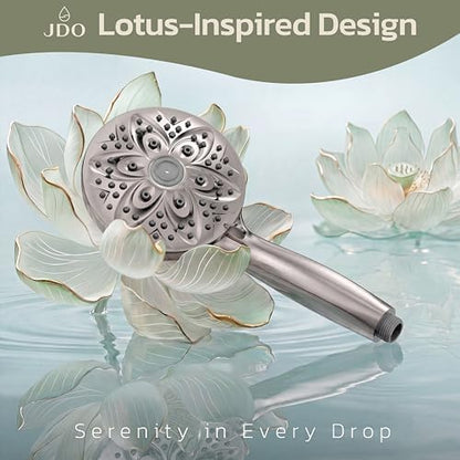 JDO Handheld Shower Head, 6 Spray Settings, Brushed Nickel Finish