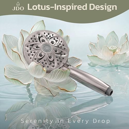 JDO Handheld Shower Head, 6 Spray Settings, Brushed Nickel Finish