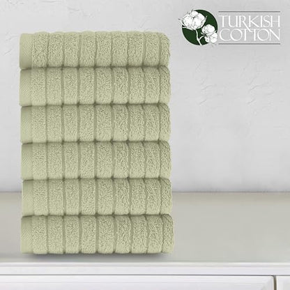 Elegant Comfort 100% Turkish Cotton Corduroy Ribbed Luxury Washcloths 6 Pack Soft 13 x 13 Inch - Higly Absorbent, Durable, Quick Dry, Spa Premium Hotel Quality for Bathroom or Travel, Mint Green