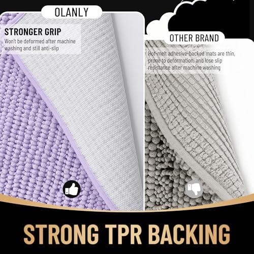 OLANLY Thick Chenille Bathroom Runner Rugs Mats 47x24, Lavender