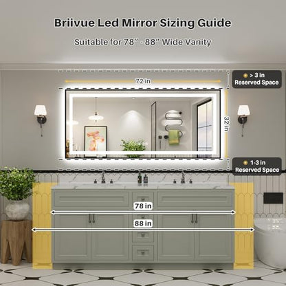 72x32 Inch LED Bathroom Mirror with Black Frame, Backlit & Front Lit