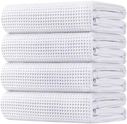 HOMEXCEL White Waffle Bath Towels Set of 4 Pack, Waffle Towels for Bathroom