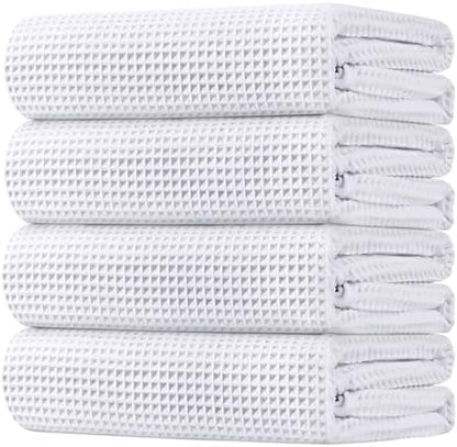 HOMEXCEL White Waffle Bath Towels Set of 4 Pack, Waffle Towels for Bathroom