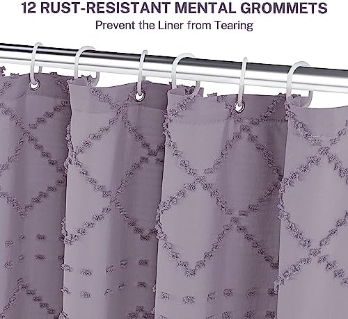 Siiluminisoy Extra Long Purple Boho Shower Curtain Woven Fabric Cute 84 Inch Shower Curtain, 72 x 84 Tufted Chevron Textured Striped Modern Farmhouse Minimalist Cloth Shower Curtain for Bathroom