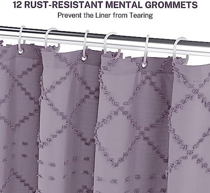 Siiluminisoy Boho Shower Curtain Purple Woven Fabric Cute Shower Curtain, 72 x 72 Tufted Chevron Textured Striped Modern Farmhouse Minimalist Cloth Shower Curtains for Bathroom