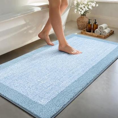 80x24 Bathroom Rugs Non Slip Washable, Soft Absorbent Bath Mat Light Blue